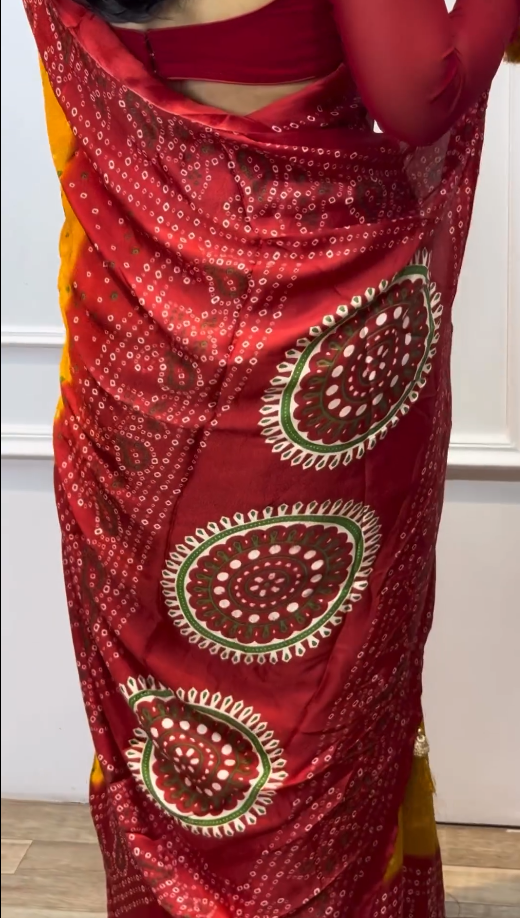 Red And Yellow Bandhani Saree