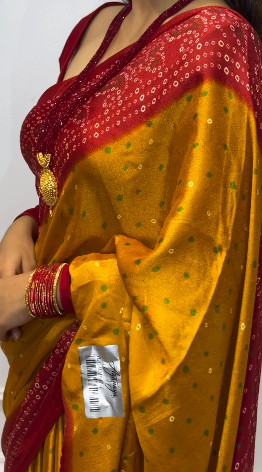 Red And Yellow Bandhani Saree