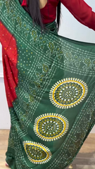 Green And Red Bandhani Saree