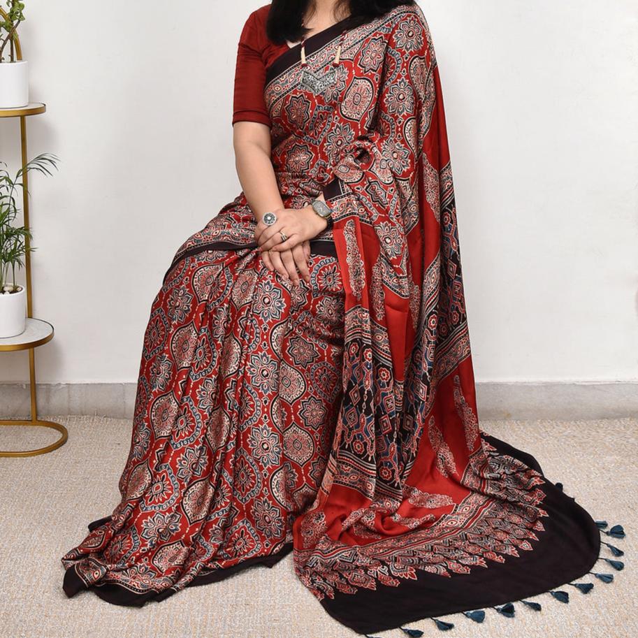 Ajrakh Modal Silk Premium Saree