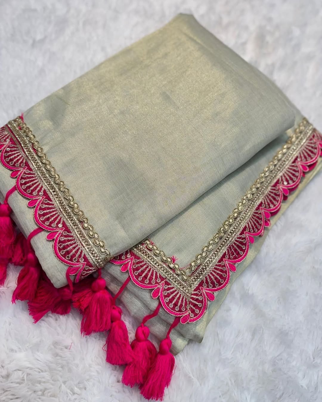 Luxurious Tissue Saree With Sequence & Thread Butta Work Lace