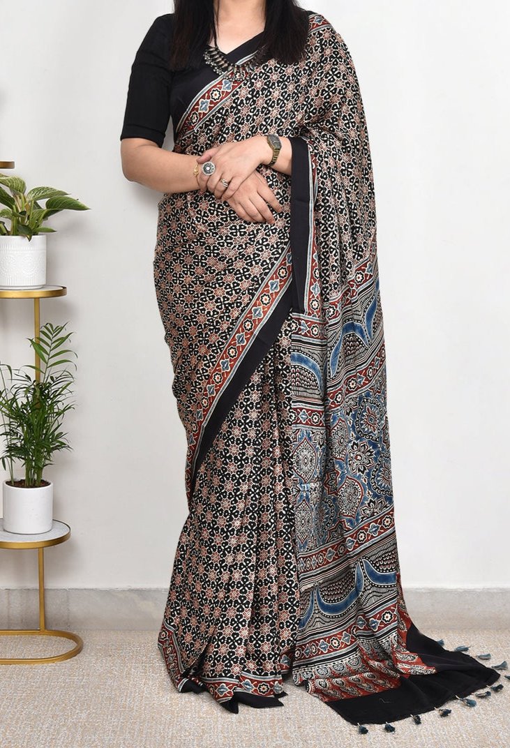 Ajrakh Modal Silk Premium Saree