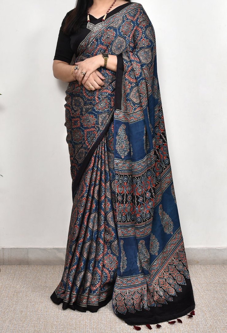 Ajrakh Modal Silk Premium Saree