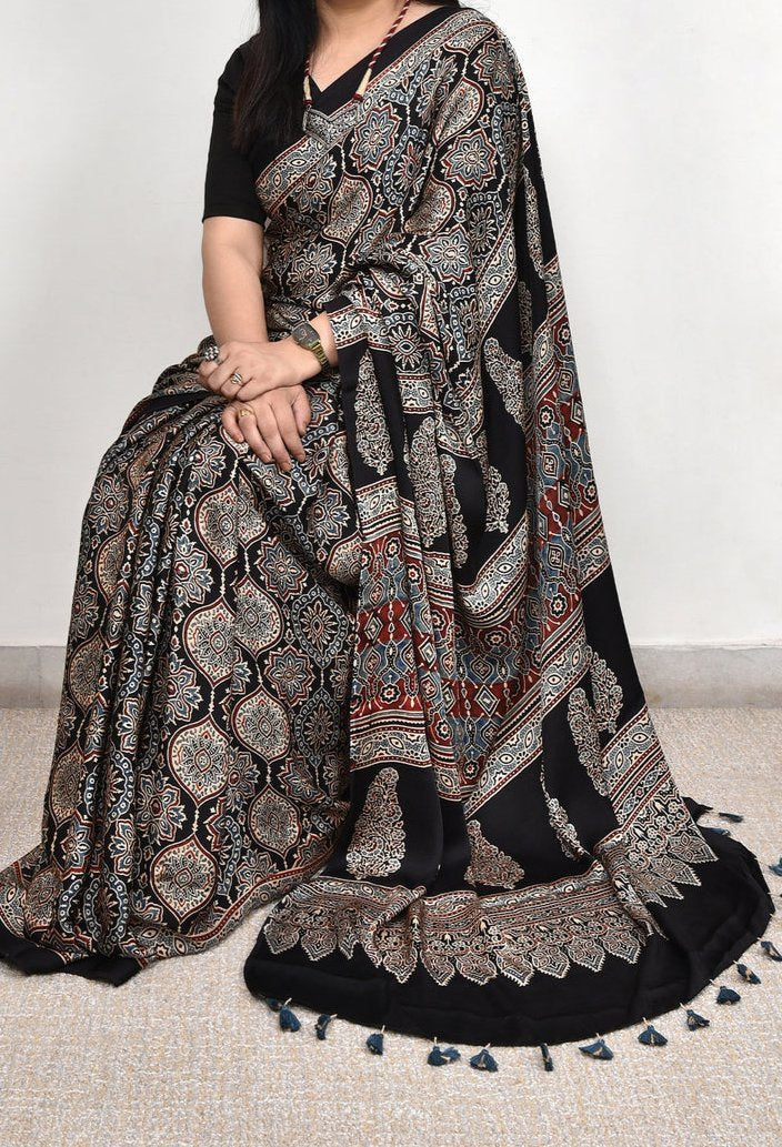 Ajrakh Modal Silk Premium Saree