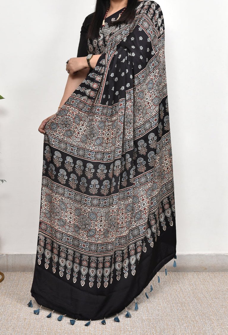 Ajrakh Modal Silk Premium Saree