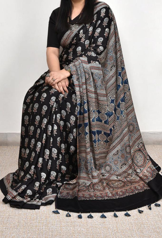 Ajrakh Modal Silk Premium Saree