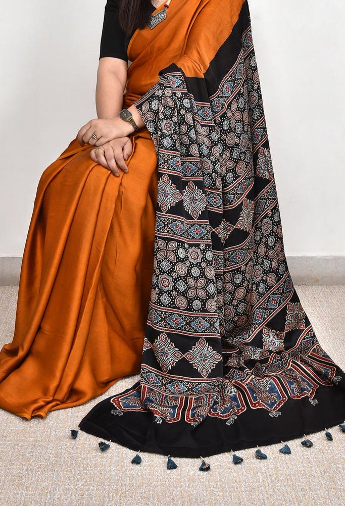 Ajrakh Modal Silk Premium Saree