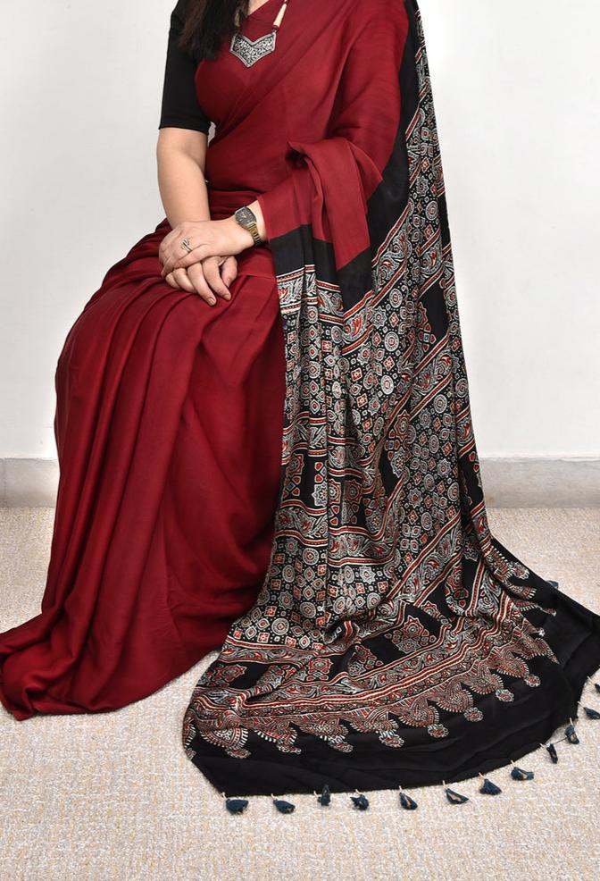 Ajrakh Modal Silk Premium Saree