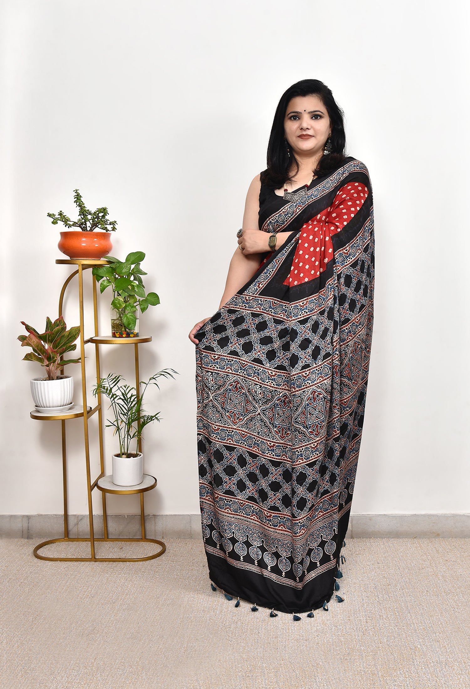 AJRAKH MODAL SILK BANDHANI SAREE