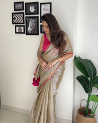 Luxurious Tissue Saree With Sequence & Thread Butta Work Lace