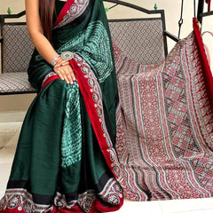 Ajrakh Modal Silk Premium Saree