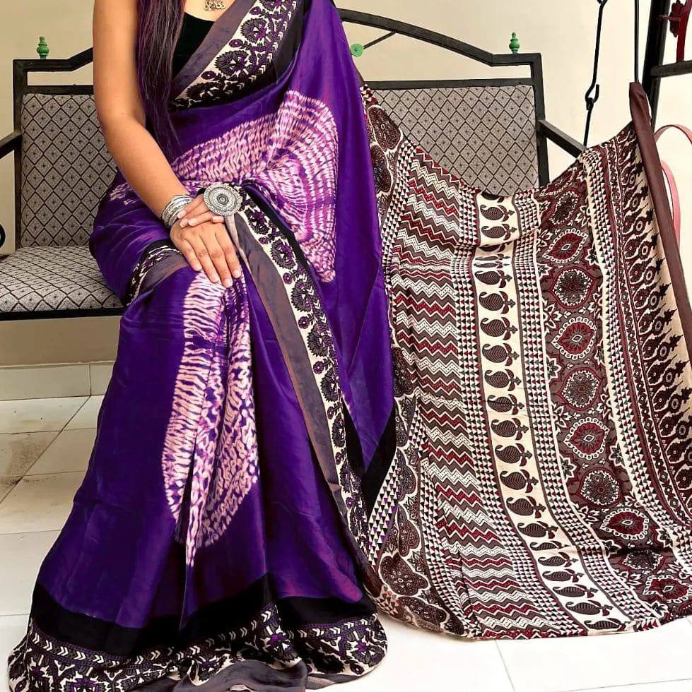 Ajrakh Modal Silk Premium Saree