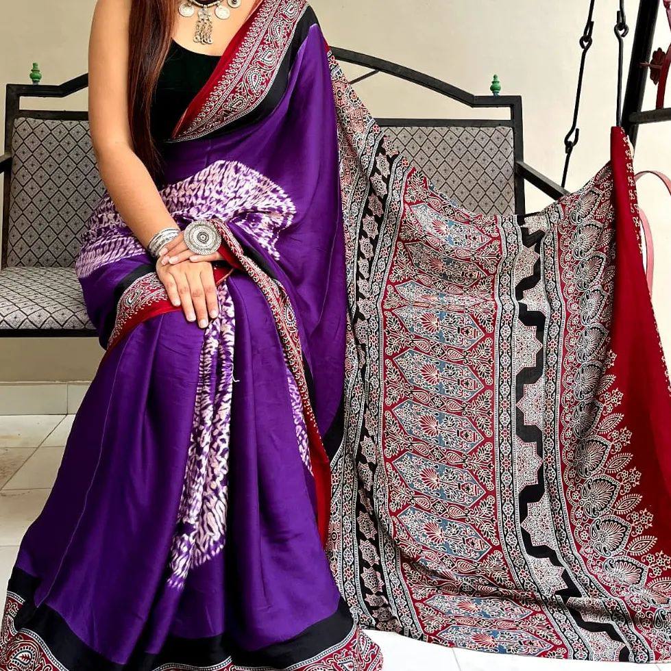 Ajrakh Modal Silk Premium Saree