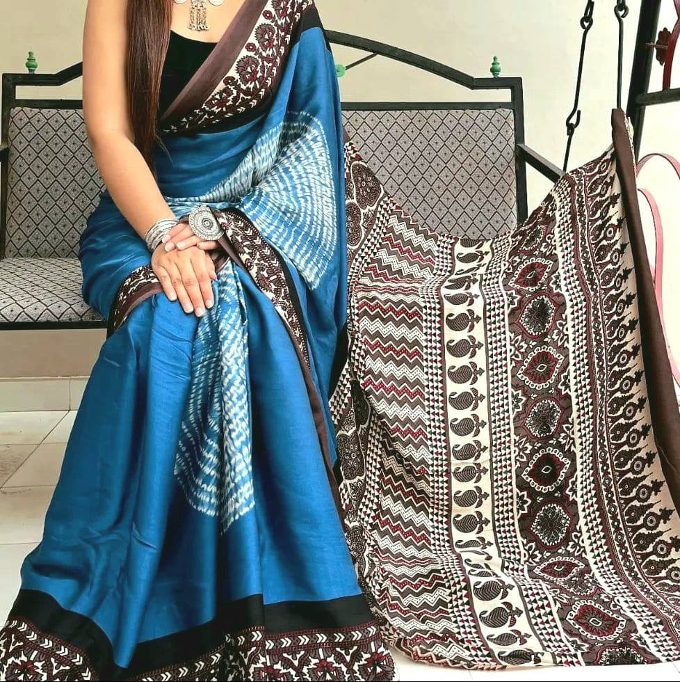 Ajrakh Modal Silk Premium Saree