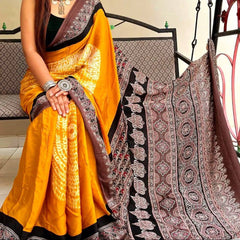 Ajrakh Modal Silk Premium Saree