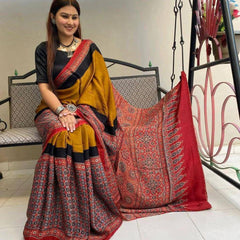 Ajrakh Modal Silk Premium Saree