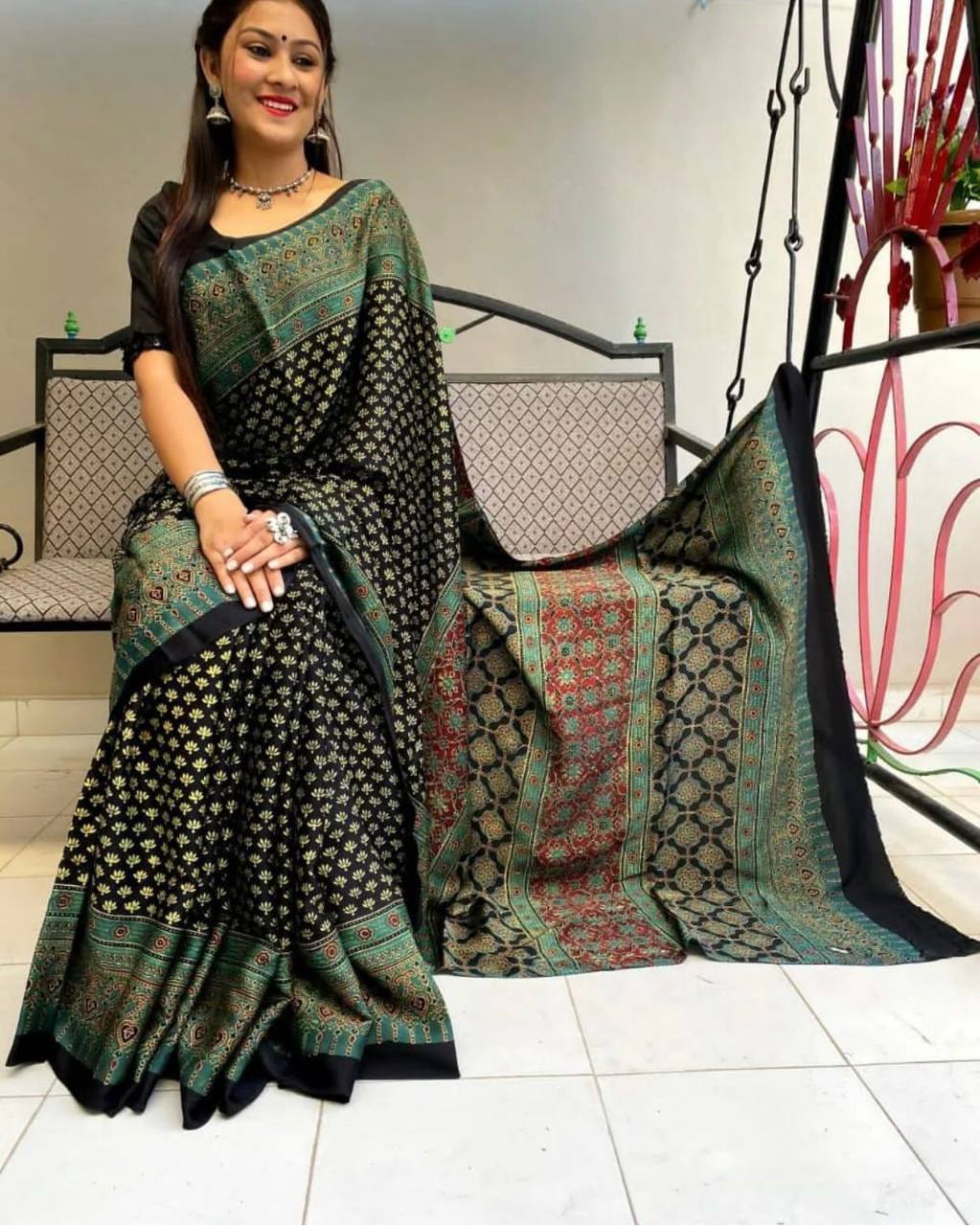 Ajrakh Modal Silk Premium Saree