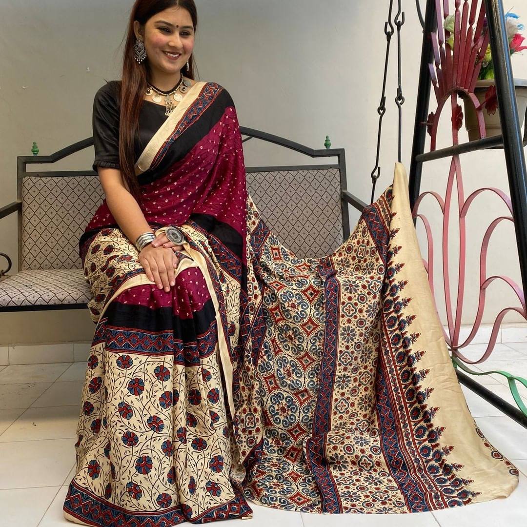 Ajrakh Modal Silk Premium Saree