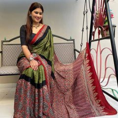 Ajrakh Modal Silk Premium Saree